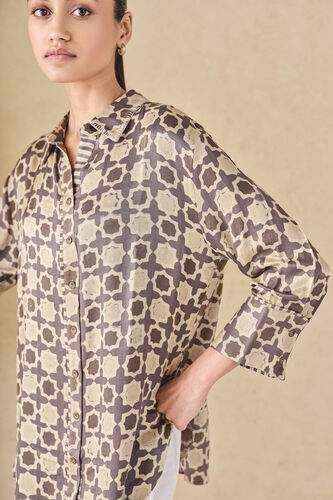 Halidrys Handcrafted Ajrakh Silk Top - Grey, Grey, image 7